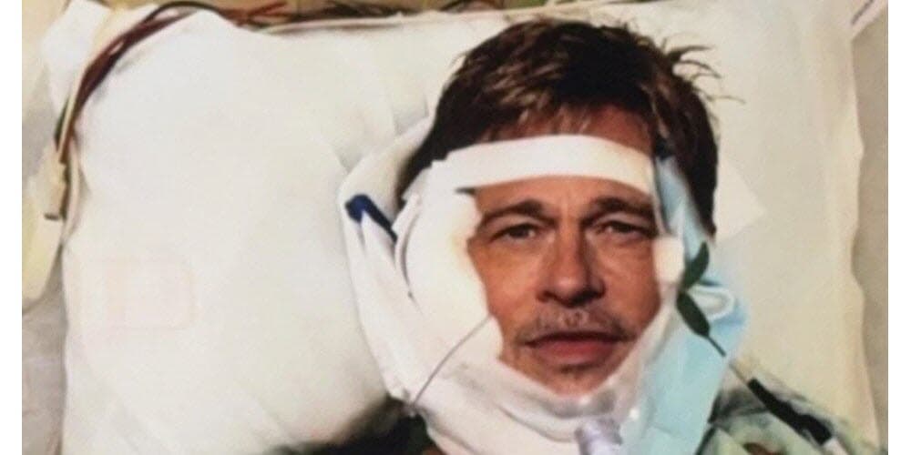 Image truquée prétendant montrer Brad Pitt hospitalisé, utilisée dans l'arnaque